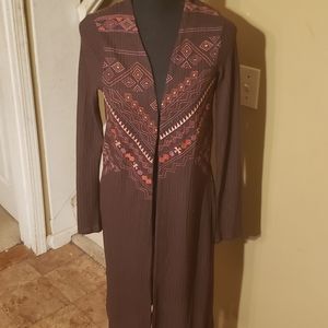 Kelly Renee Long Open Brown Aztec DESIGN Cardigan, Size XS